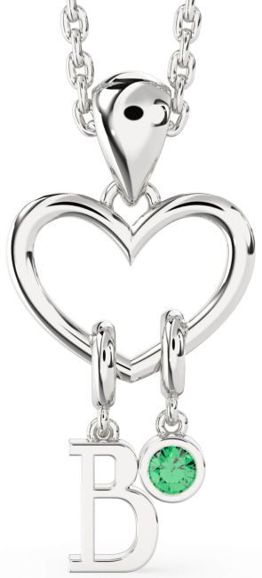 Emerald Platinum Heart Initial Necklace