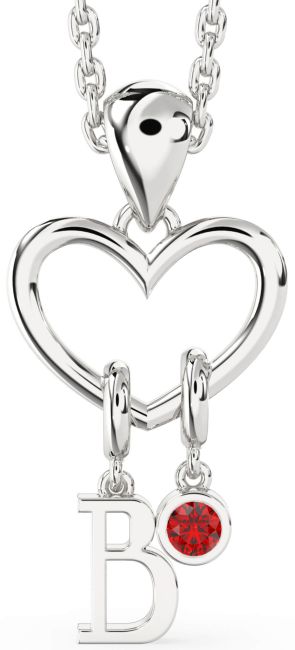 Ruby Platinum Heart Initial Necklace