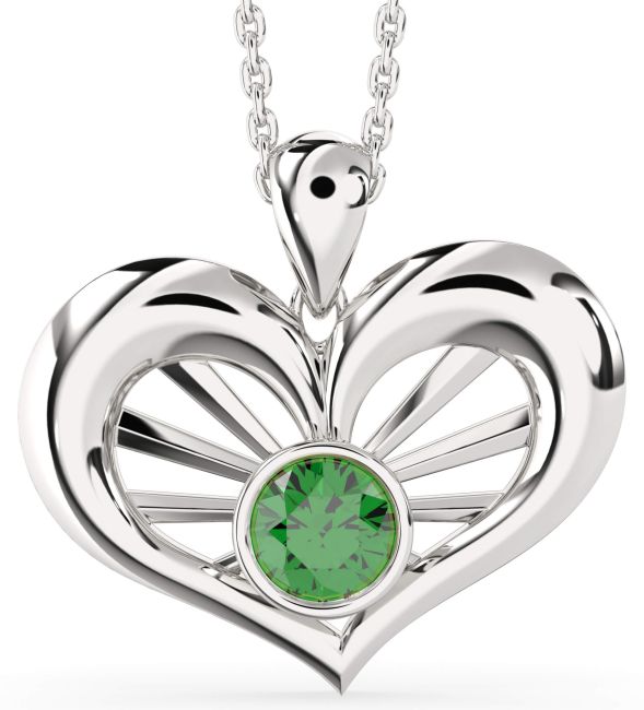 Emerald Platinum Heart Necklace
