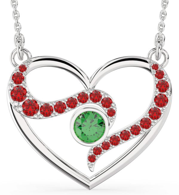 Emerald & Ruby Platinum Heart Necklace
