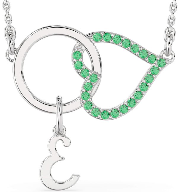 Emerald Platinum Heart Initial Necklace