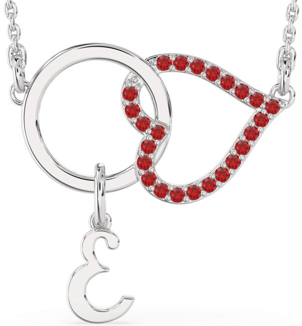 Ruby Platinum Heart Initial Necklace