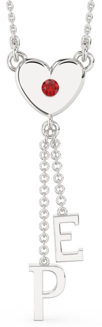 Large Ruby Platinum Heart Initial Necklace