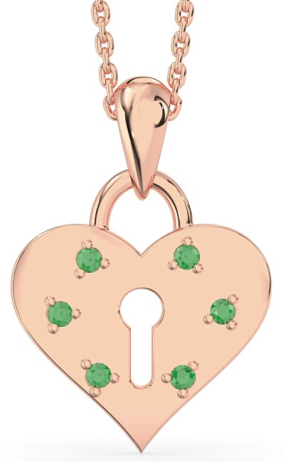 Emerald Rose Gold Heart Lock Necklace