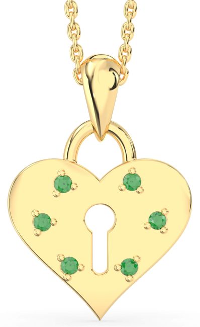 Emerald Gold Heart Lock Necklace
