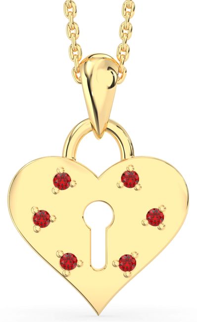 Ruby Gold Heart Lock Necklace