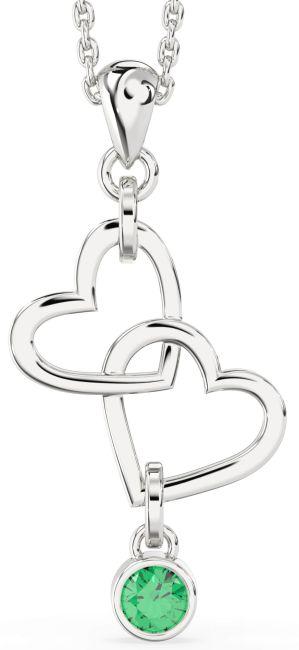 Emerald Platinum Heart Interlock Necklace