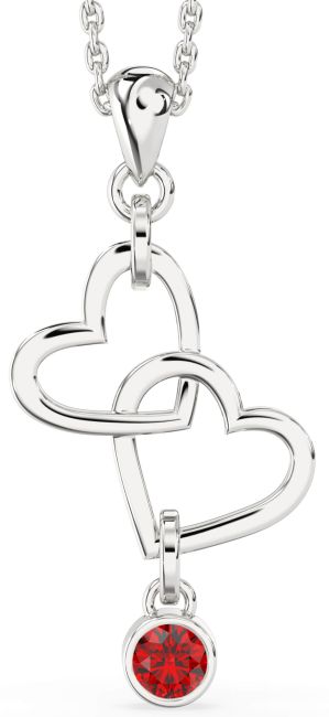Ruby Platinum Heart Interlock Necklace
