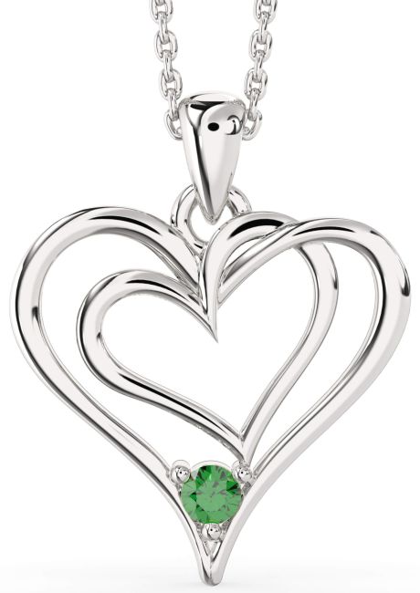 Emerald Platinum Heart Interlock Necklace
