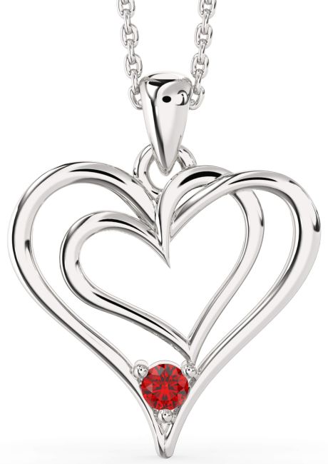Ruby Platinum Heart Interlock Necklace