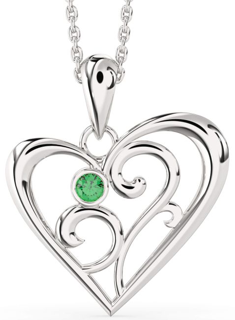 Emerald Platinum Heart Necklace
