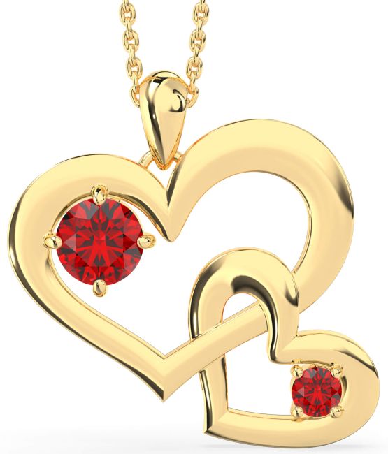 Ruby Gold Heart Interlock Birthstone Necklace