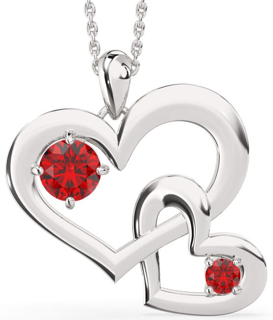 Ruby Platinum Heart Interlock Birthstone Necklace
