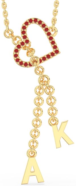 Large Ruby Gold Heart Initial Necklace