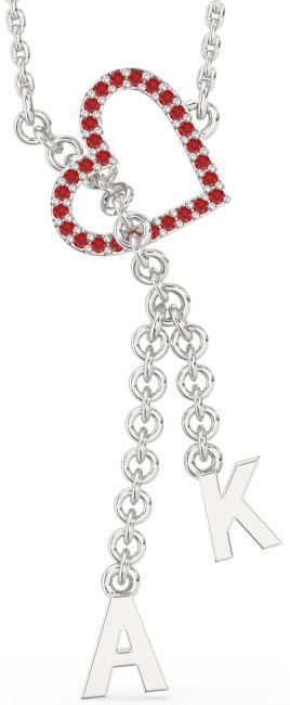 Large Ruby Platinum Heart Initial Necklace
