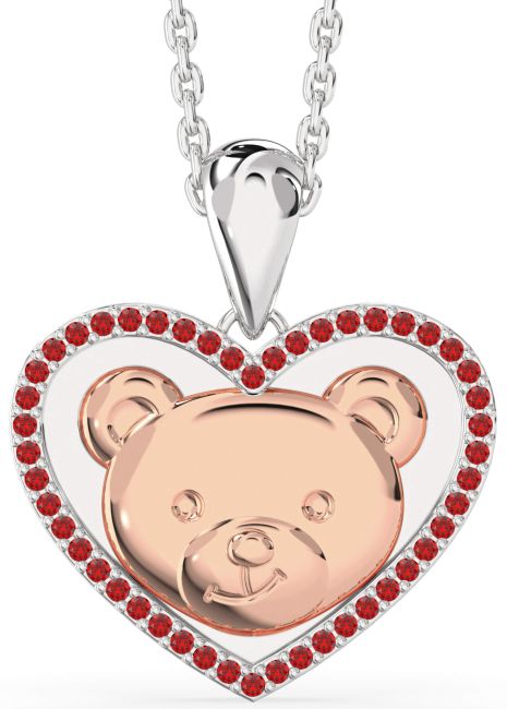 Ruby Platinum & Rose Gold Heart Teddy Necklace