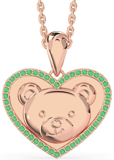Emerald Rose Gold Heart Teddy Necklace