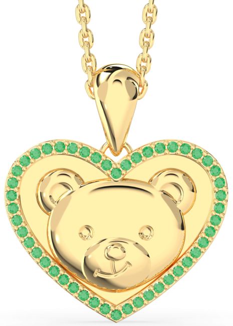 Emerald Gold Heart Teddy Necklace
