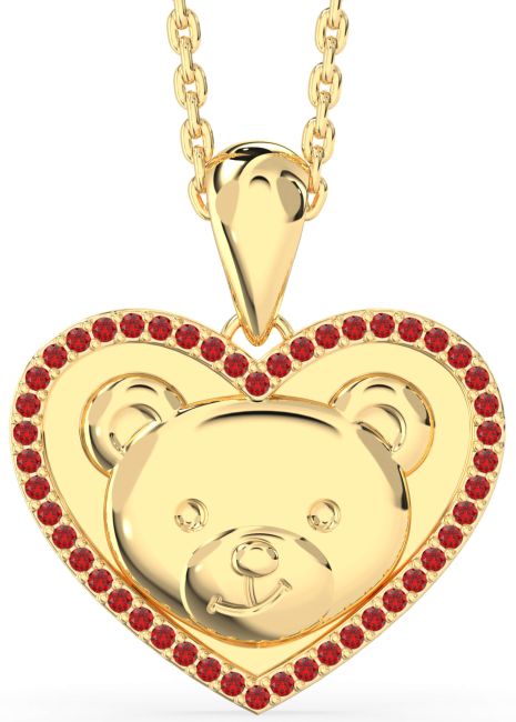 Ruby Gold Silver Heart Teddy Necklace