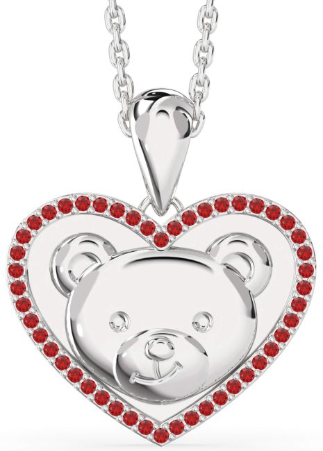 Ruby White Gold Heart Teddy Necklace