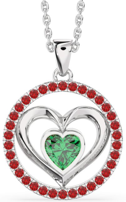 Emerald & Ruby Platinum Heart Necklace