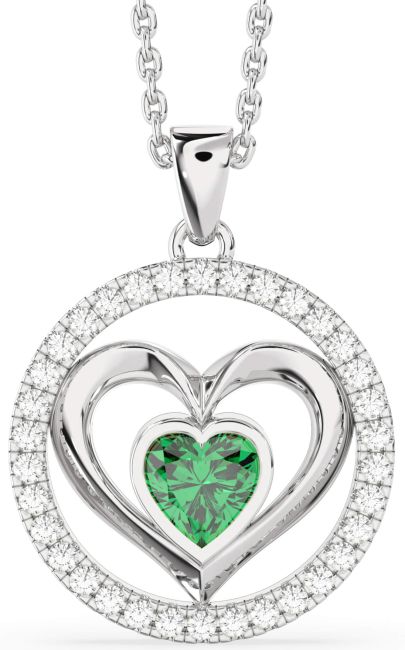 Emerald Platinum Heart Necklace