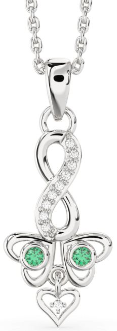 Diamond Emerald Silver Infinity Heart Birthstone Necklace