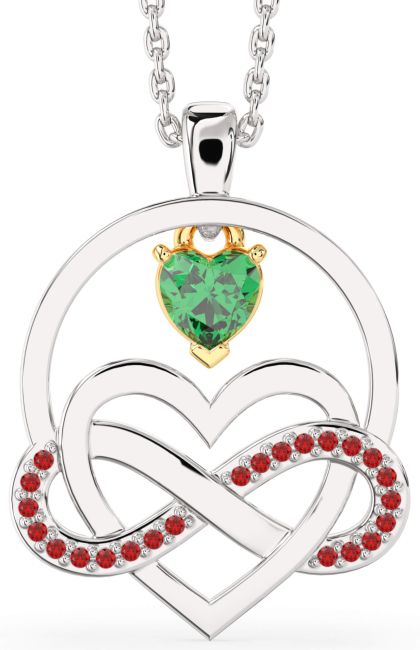 Emerald & Ruby Silver & 10K gold Infinity Heart Necklace