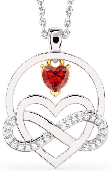 Ruby Platinum & Yellow Gold Infinity Heart Necklace