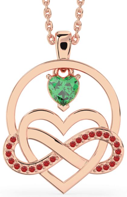 Emerald & Ruby Rose Gold Infinity Heart Necklace