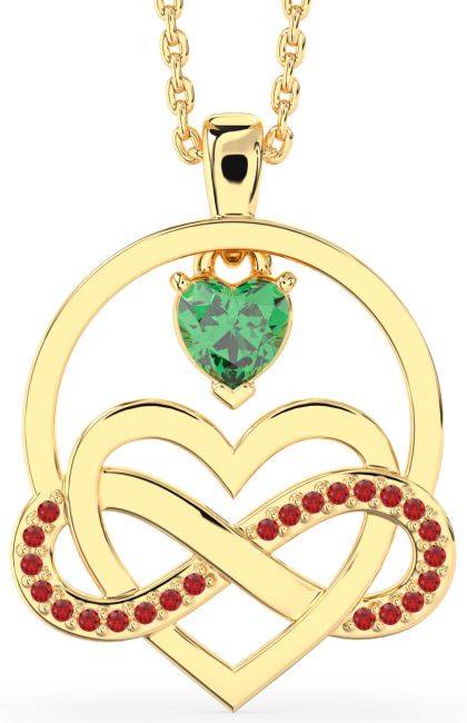 Emerald & Ruby Gold Infinity Heart Necklace