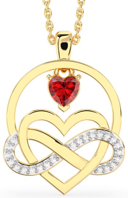 Ruby Gold Silver Infinity Heart Necklace
