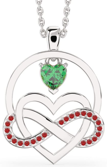 Emerald & Ruby Silver Infinity Heart Necklace