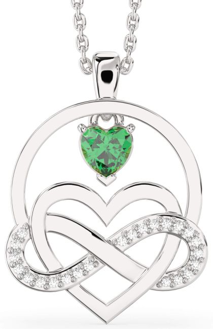 Emerald Silver Infinity Heart Necklace