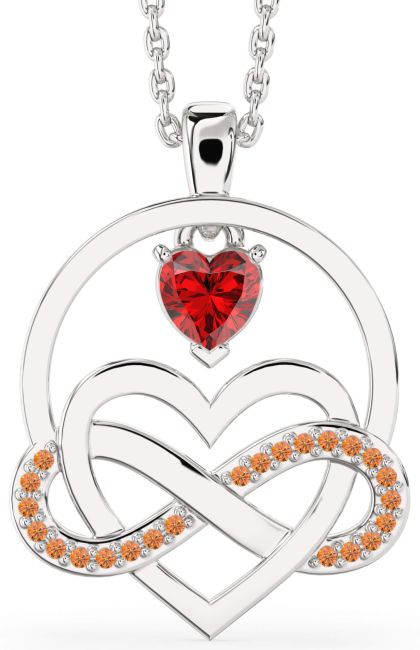 Ruby & Citrine Silver Infinity Heart Necklace