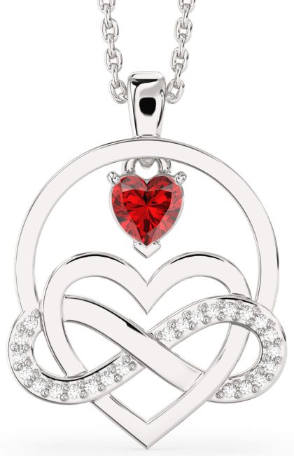 Diamond & Ruby Silver Infinity Heart Necklace