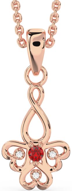 Diamond Ruby Rose Gold Infinity Heart Necklace