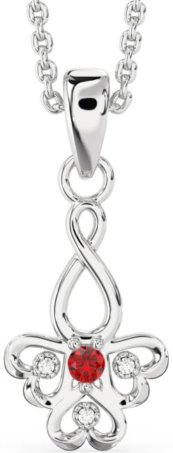 Diamond Ruby Silver Infinity Heart Necklace