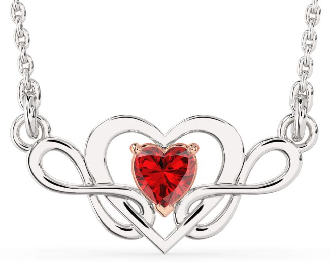 Ruby Silver & 10K Rose Gold Heart Infinity Necklace