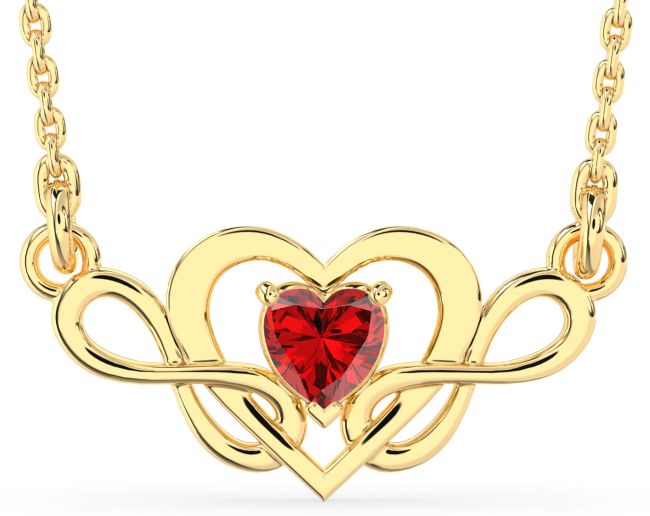 Ruby Gold Heart Infinity Necklace