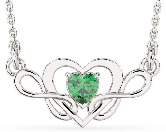 Emerald Platinum Heart Infinity Necklace