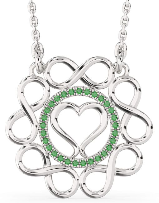 Emerald Silver Infinity Heart Necklace