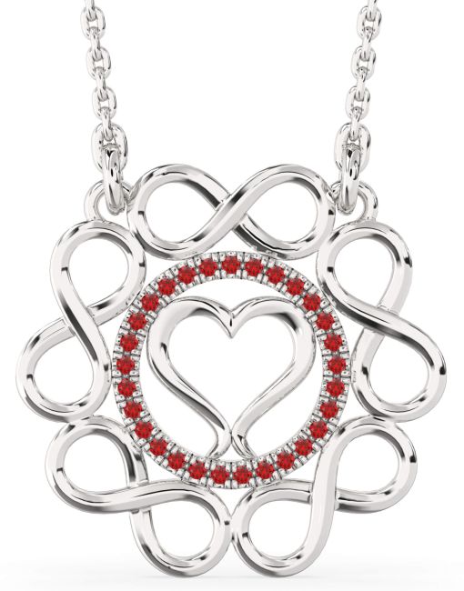 Ruby Silver Infinity Heart Necklace