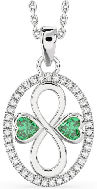 Diamond Emerald Platinum Infinity Birthstone Necklace
