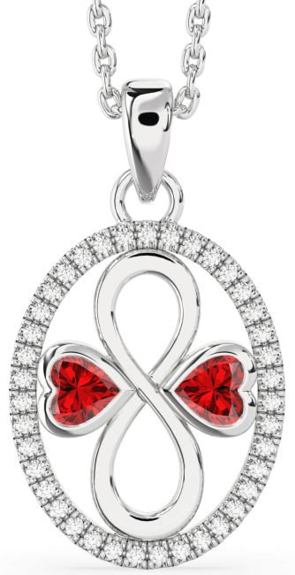 Diamond Ruby Silver Infinity Birthstone Necklace