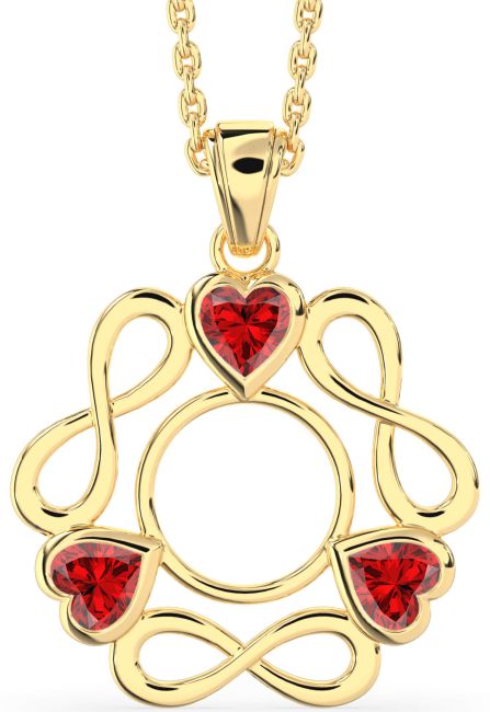 Large Ruby Gold Heart Infinity Birthstone Necklace