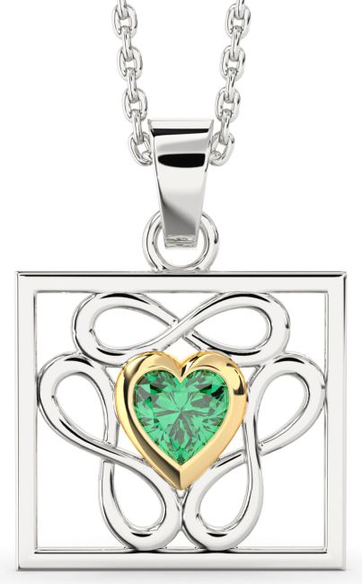 Emerald Gold Silver Square Heart Infinity Necklace