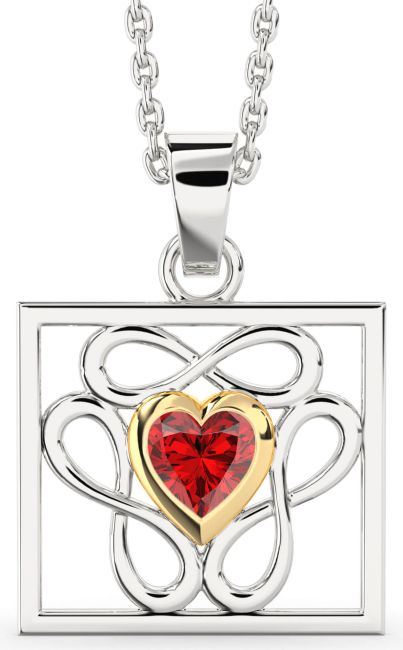 Ruby Gold Silver Square Heart Infinity Necklace