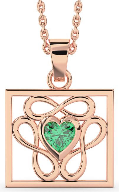 Emerald Rose Gold Silver Square Heart Infinity Necklace