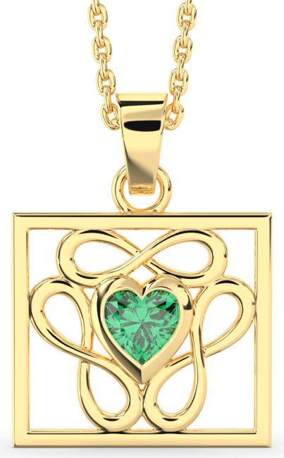 Emerald Gold Square Heart Infinity Necklace